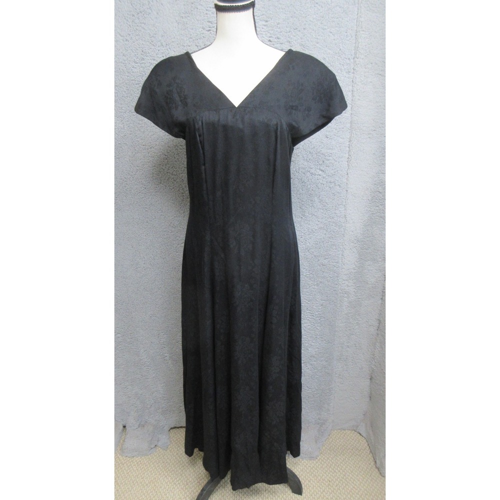 Vintage 90s Karin Stevens Jacquard Dress Womens 8 Black Floral Maxi Whimsygoth